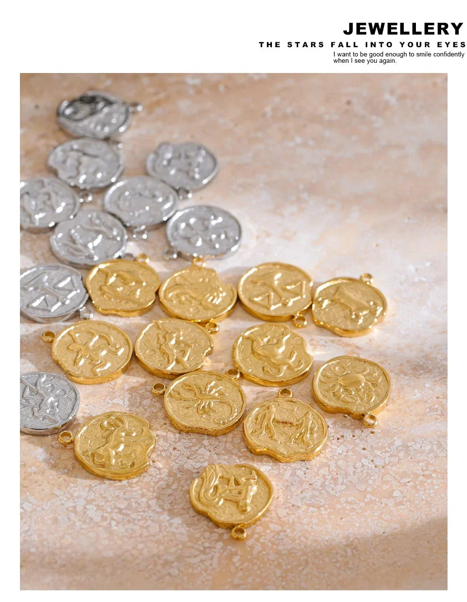 Real Gold Plated 12 Constellation Metal Diy Charms For Jewelry Making Bulk Stainless Steel Charm Pendant Accessories