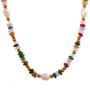 Necklace with multicolored beads on a white background-Nouveau Bohème Necklace - TM & CO. JEWELS 