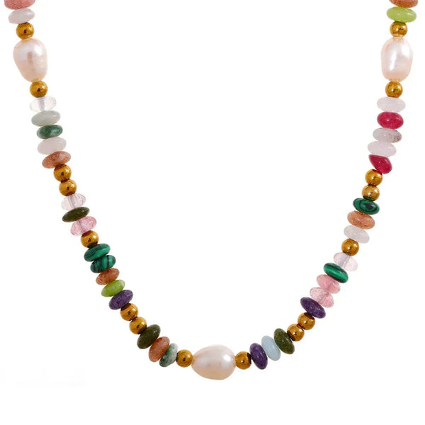 Necklace with multicolored beads on a white background-Nouveau Bohème Necklace - TM & CO. JEWELS 