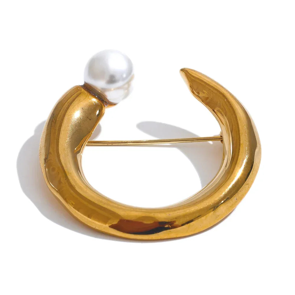 U-Shape Pearl Brooch