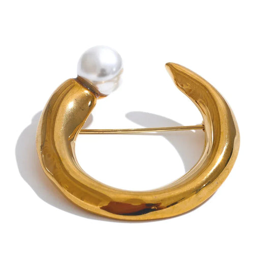 U-Shape Pearl Brooch