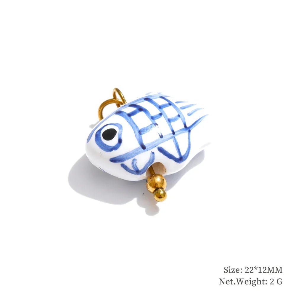 1PC Fashion Enamel Fish Turtle Flower Insect Stainless Steel Charm DIY Accessories Making Necklace Bracelet Jewelry