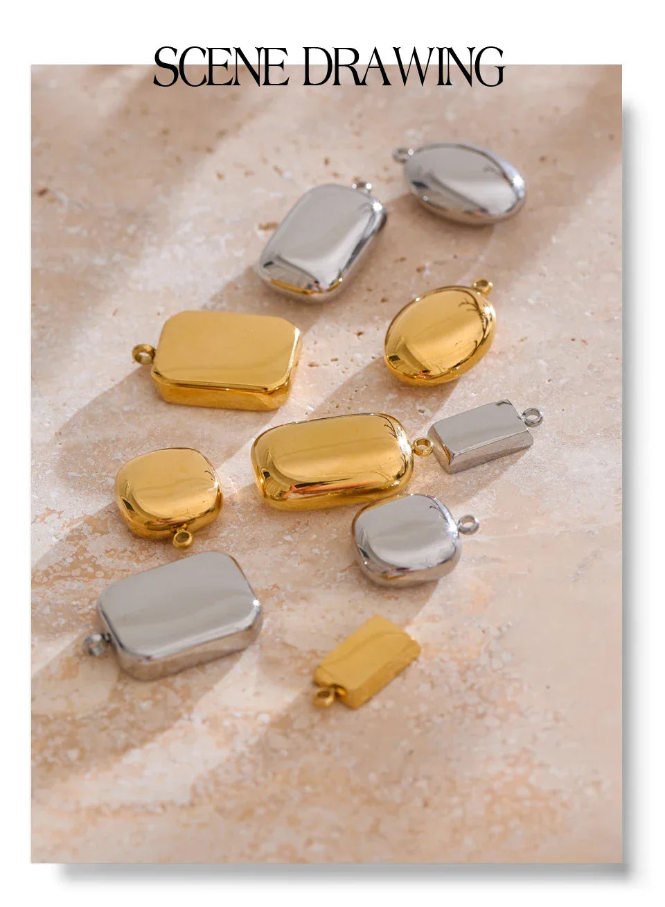 Smooth 316L Stainless Steel Metal Rectangle Waterproof Charm DIY Accessories Handmade Jewelry 18K PVD Plated