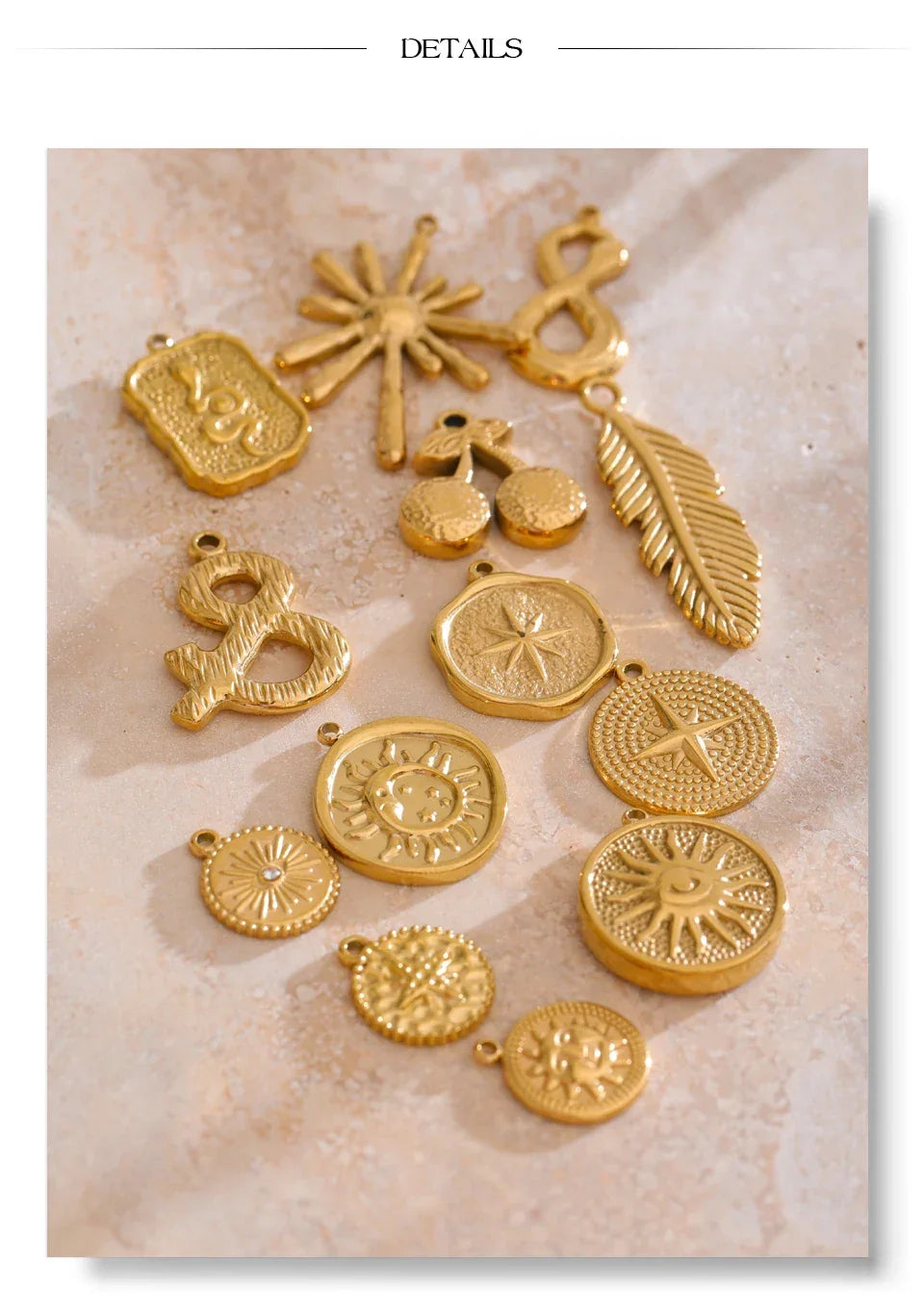 Waterproof 18k Golden PVD Plated Stainless Steel Metal Sun Star Moon Charm DIY Jewelry Accessories Wholesale
