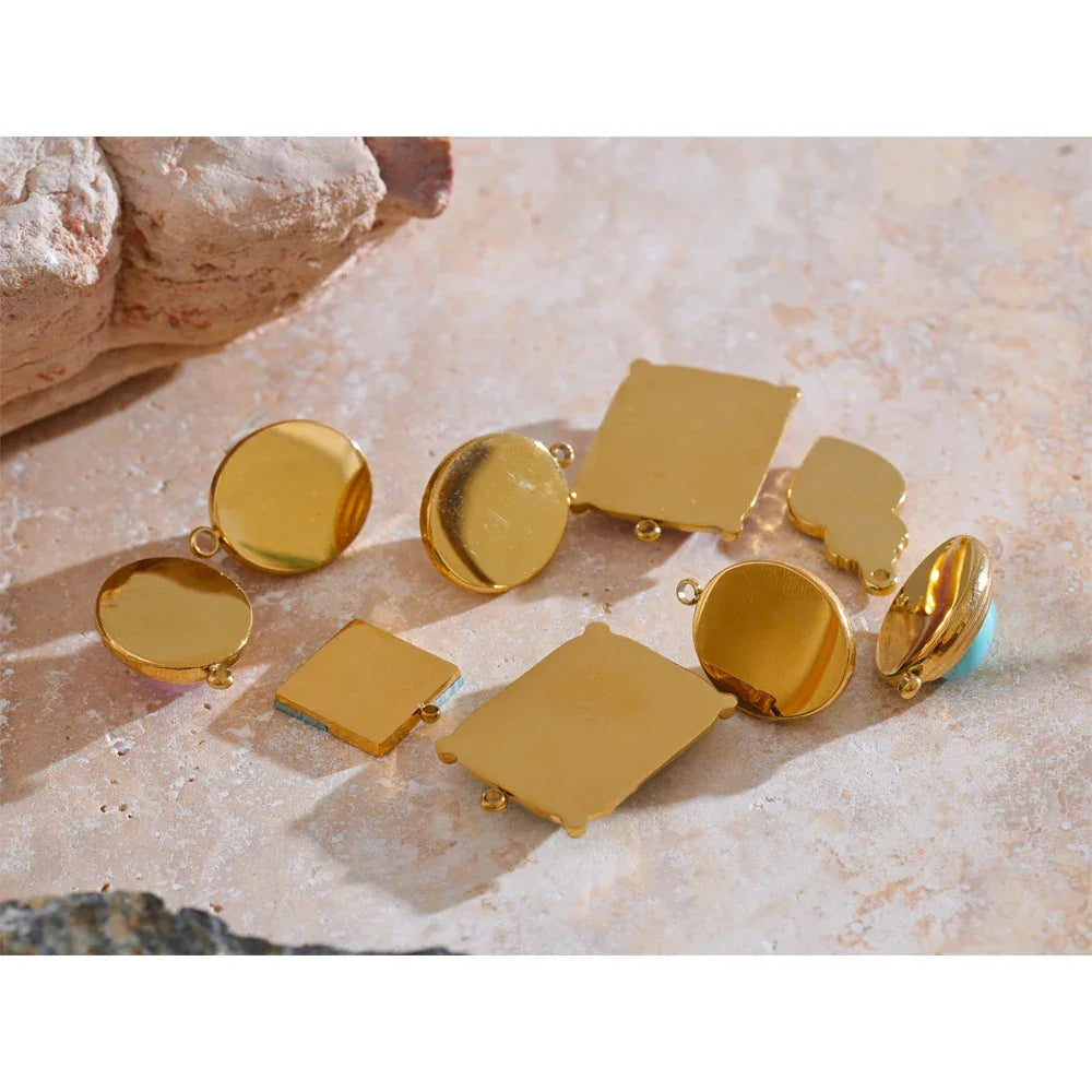 Exclusive Stainless Steel Natural Stone Round Square Water Drop DIY Handmade Accessories Waterproof Jewelry 18k PVD Plated