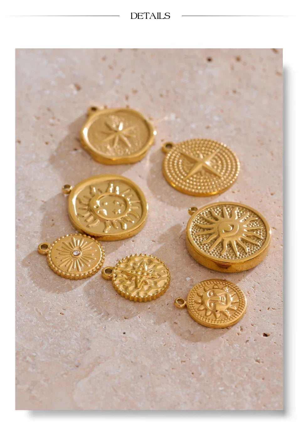 Waterproof 18k Golden PVD Plated Stainless Steel Metal Sun Star Moon Charm DIY Jewelry Accessories Wholesale