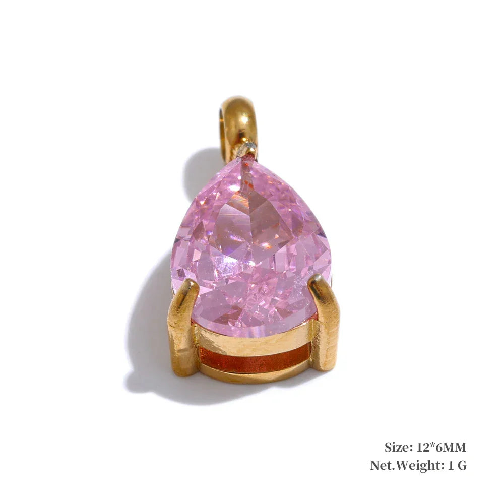 Casting Technology Fashion Black White Pink Bling Cubic Zirconia Gold Color Charm Pendant Stainless Steel DIY Accessories