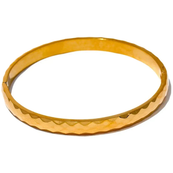 18K gold-plated textured bangles on white background