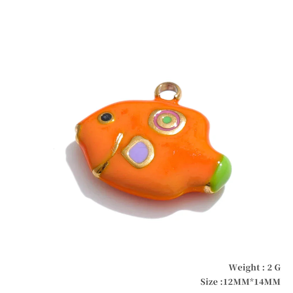 Y2K Enamel Fruit Cherry Shell Fish Heart DIY Accessories Pendants Making Necklace Bracelet Stainless Steel Jewelry Gift