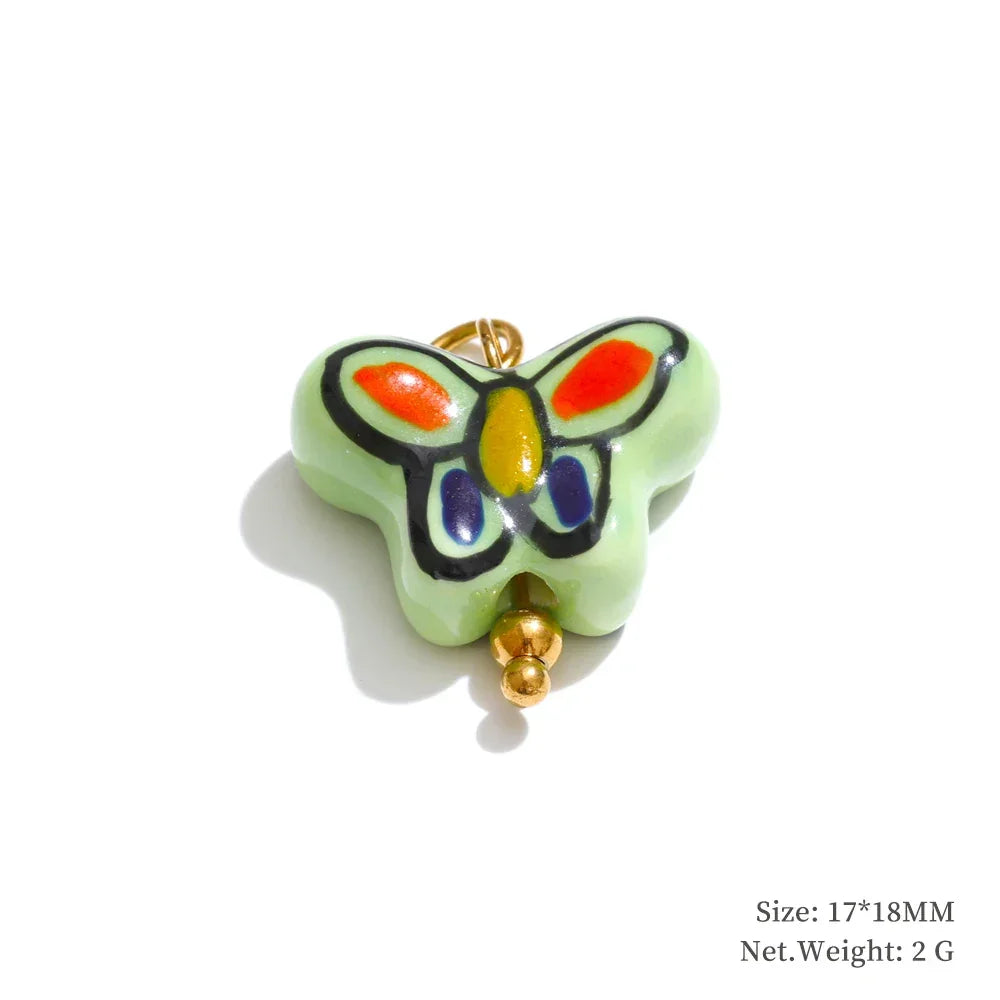 1PC Fashion Enamel Fish Turtle Flower Insect Stainless Steel Charm DIY Accessories Making Necklace Bracelet Jewelry