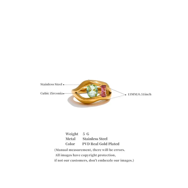 Gold ring with gemstones on a white background
