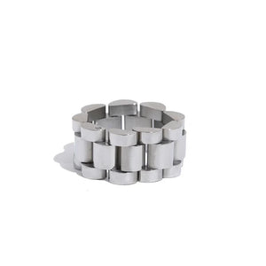 Chunky 925 silver ring with geometric links, modern minimalist jewelry for women