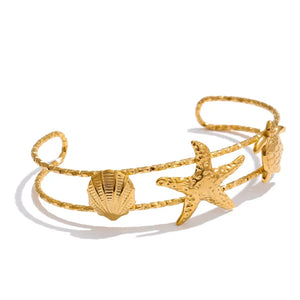 Gold Sea Life Cuff Bracelet