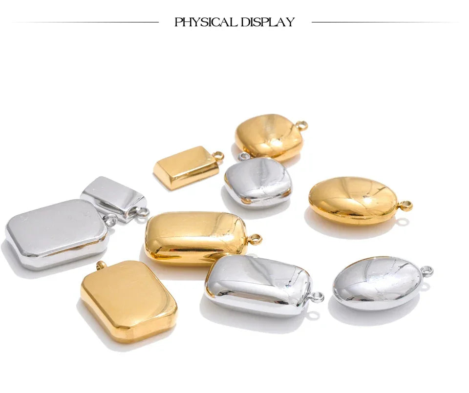 Smooth 316L Stainless Steel Metal Rectangle Waterproof Charm DIY Accessories Handmade Jewelry 18K PVD Plated