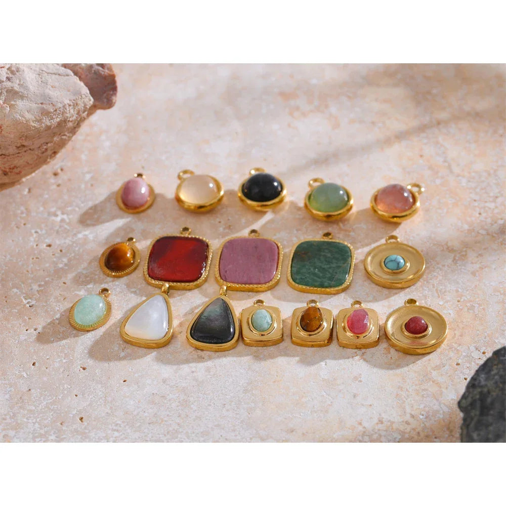 Exquisite Stainless Steel Natural Stone Square Round Oval Pendants for Necklace Bracelet Earrings DIY Accessories Making