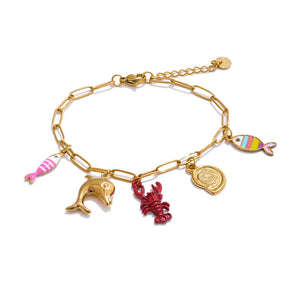 Gold Enamel Fish Charm Bracelet