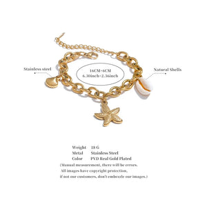 Gold bracelet with starfish charm on a white background
