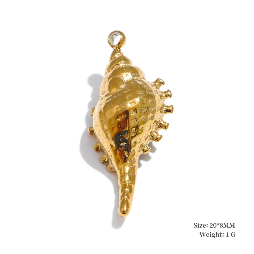 Trendy Stainless Steel Metal 18k Gold PVD Plated Waterproof Conch Shell Ocean Palm Charm Accessories DIY Jewelry