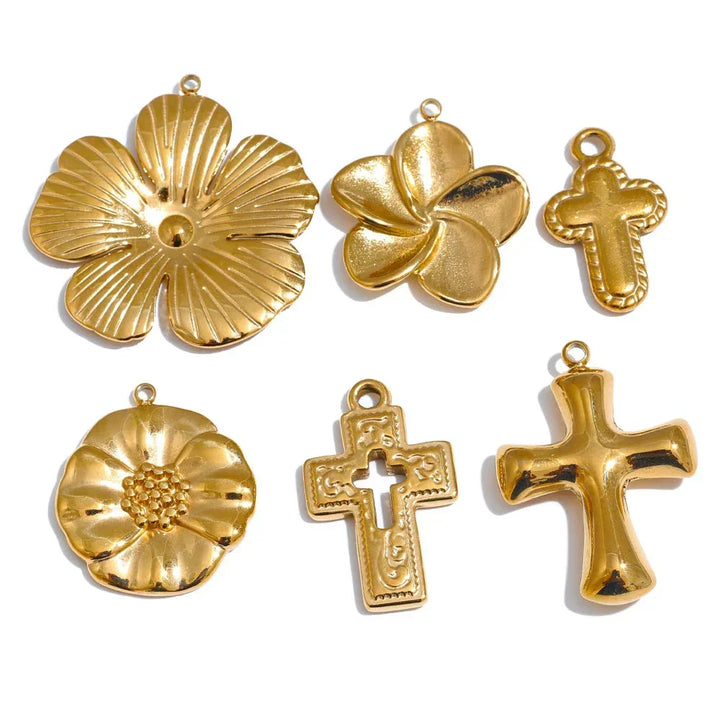 Stainless Steel Metal Flower Cross Pendants Tarnish Resistant DIY Necklace Jewelry Accessories Wholesale Waterproof