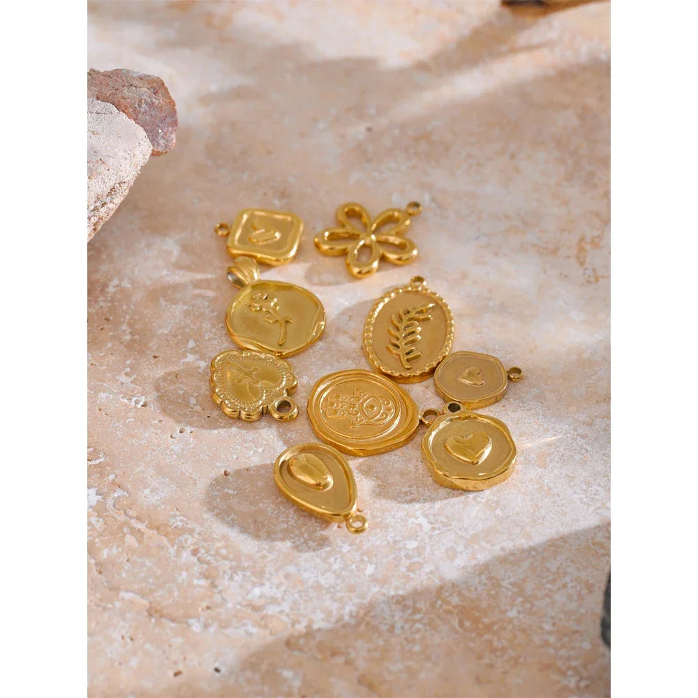 Trendy Stainless Steel Metal Heart Flower Avocado Golden Drop Necklace Bracelet DIY Pendants Accessories Making Waterproof