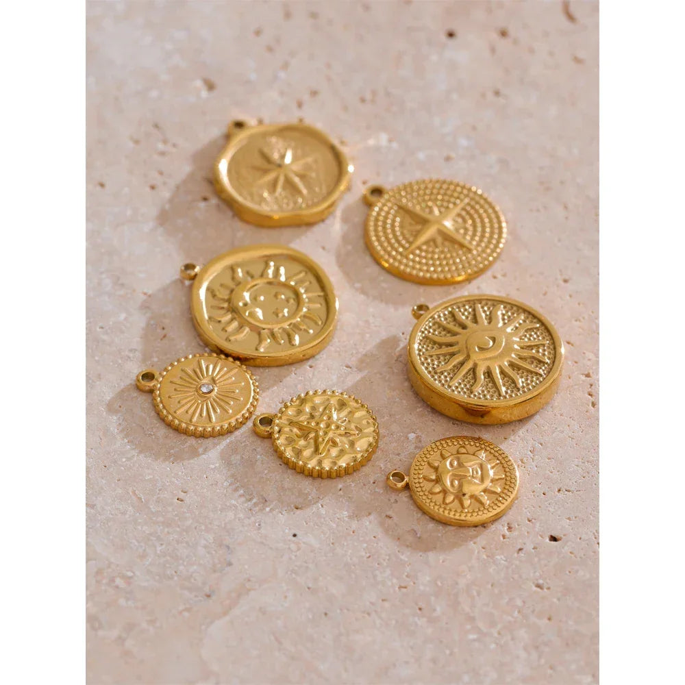 Waterproof 18k Golden PVD Plated Stainless Steel Metal Sun Star Moon Charm DIY Jewelry Accessories Wholesale