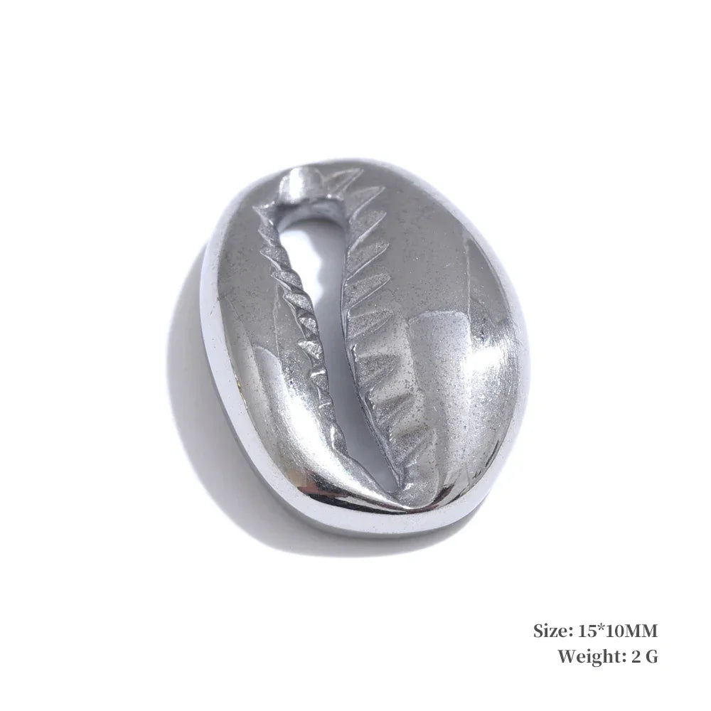 Trendy Stainless Steel Metal 18k Gold PVD Plated Waterproof Conch Shell Ocean Palm Charm Accessories DIY Jewelry