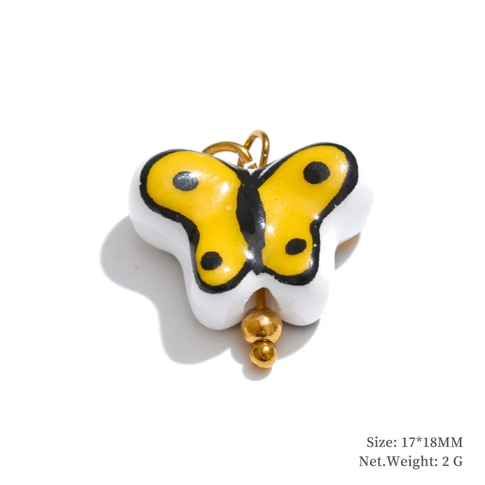 1PC Fashion Enamel Fish Turtle Flower Insect Stainless Steel Charm DIY Accessories Making Necklace Bracelet Jewelry