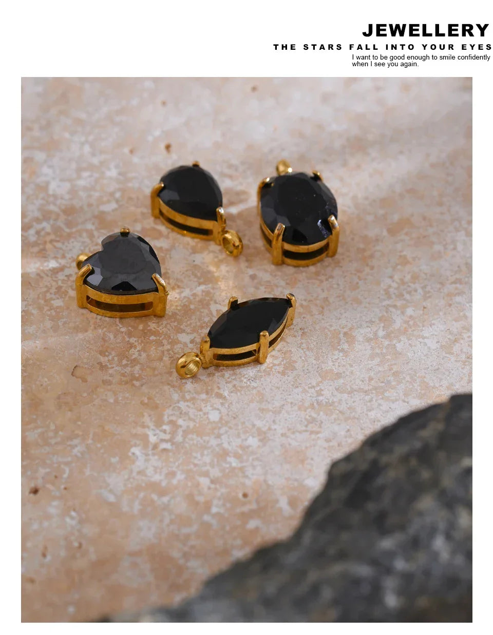 Casting Technology Fashion Black White Pink Bling Cubic Zirconia Gold Color Charm Pendant Stainless Steel DIY Accessories