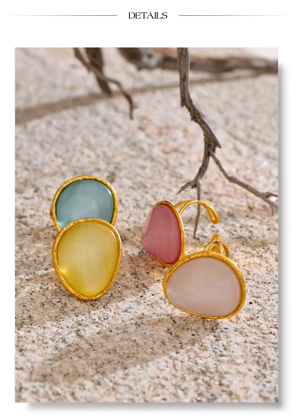 Exquisite Candy Multi-Color White Pink Blue Yellow Resin Adjustable Ring Gold Color Stainless Steel Summer Jewelry Gift