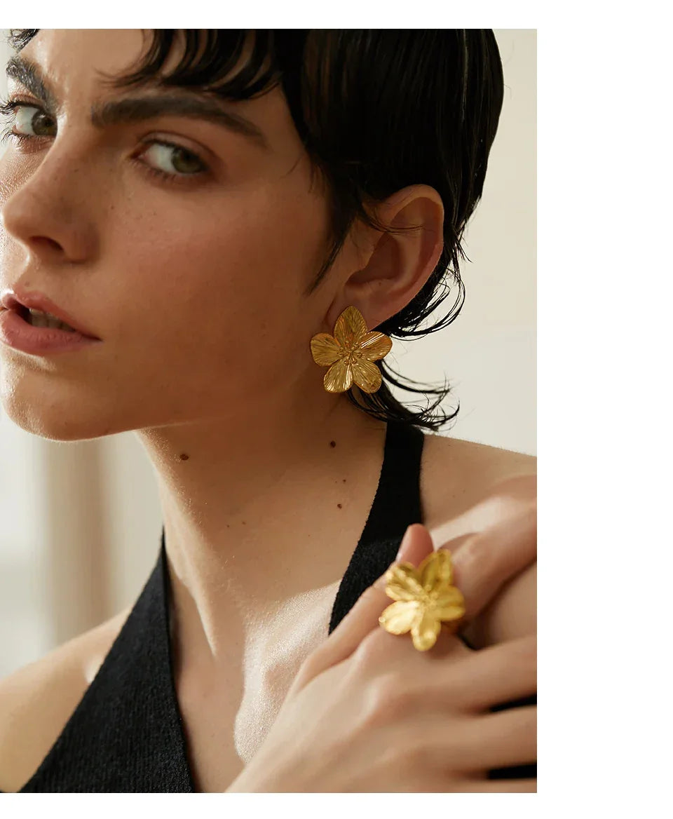 Golden Blossom Elegance Studs - TM & Co. Jewels