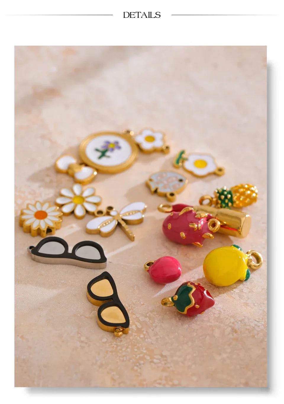 Fashion Enamel Lemon Strawberry Heart Flower Gift DIY Accessories Making Necklace Bracelet Earring Stainless Steel Jewelry