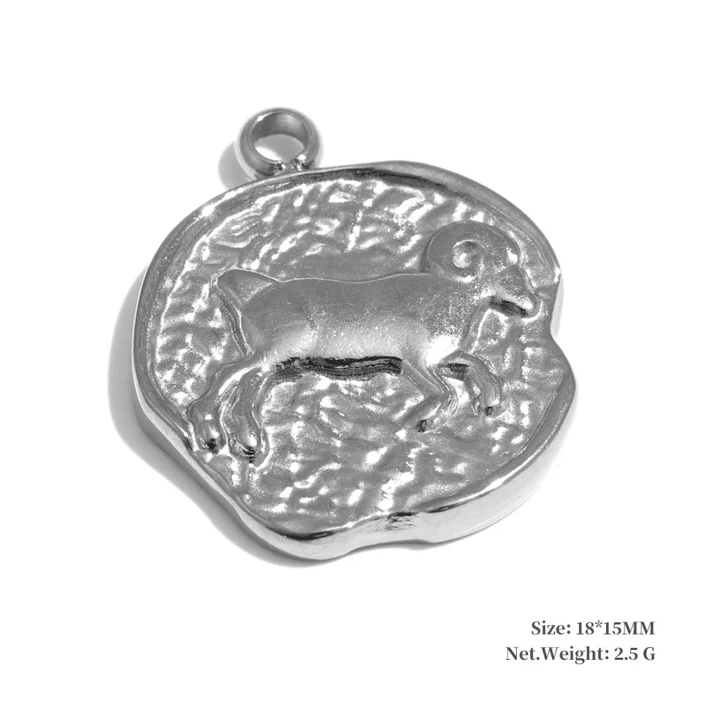 Real Gold Plated 12 Constellation Metal Diy Charms For Jewelry Making Bulk Stainless Steel Charm Pendant Accessories