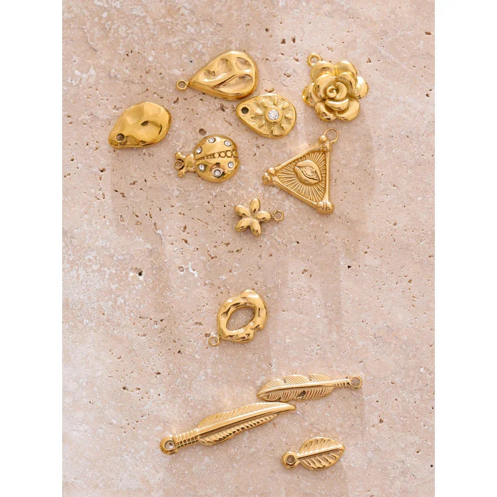 Stainless Steel Metal Leaf Flower Insect Pendants Jewelry DIY Accessories Making Necklace Bracelet Wholesale