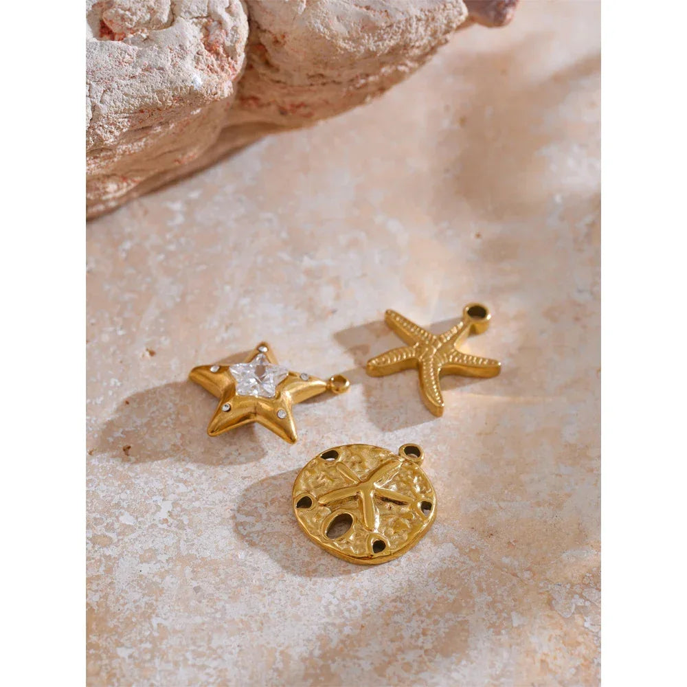 1PC 2024 Summer Ocean Shell Starfish Seahorse Conch Stainless Steel Pendant DIY Making Accessories Handmade Necklace Gift