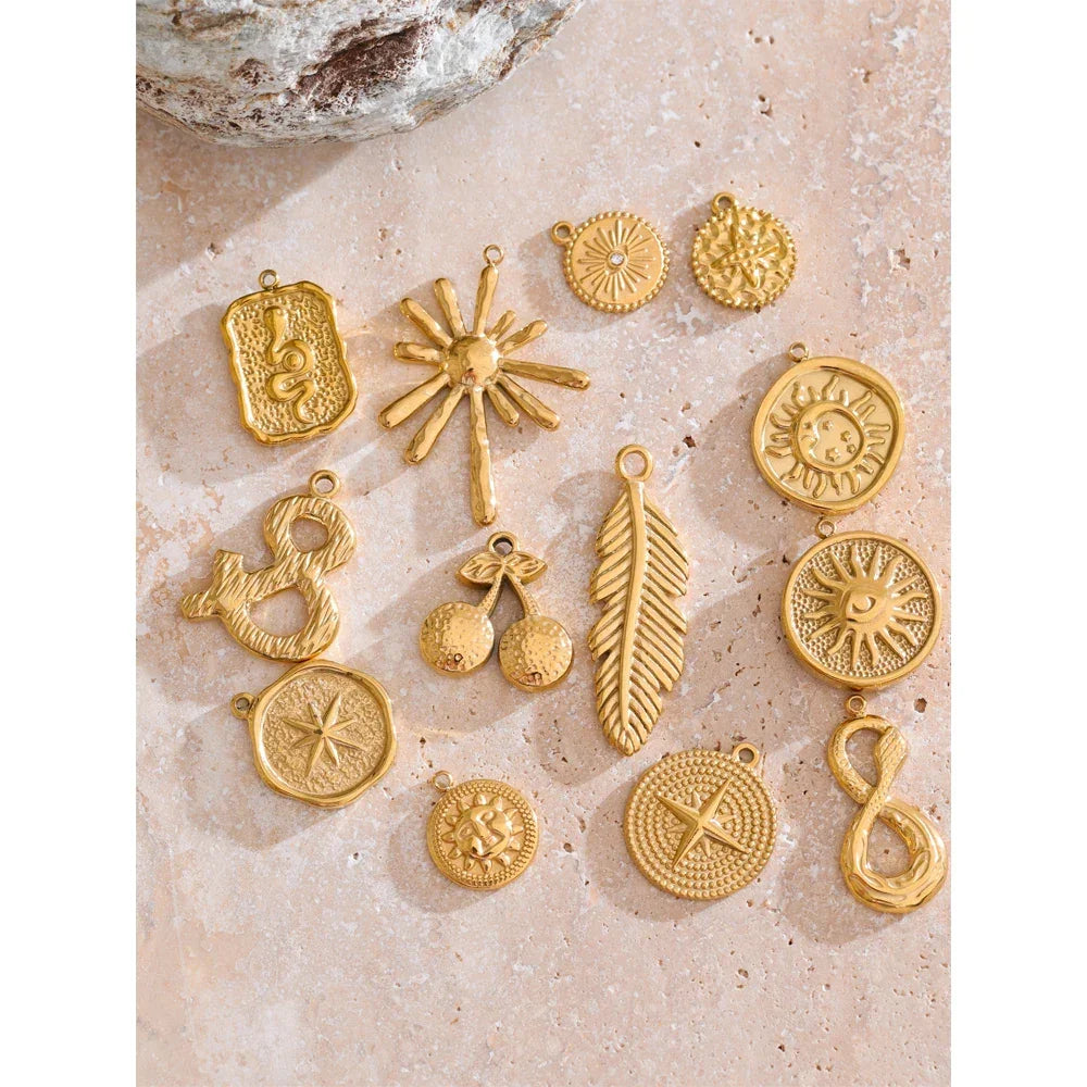 Waterproof 18k Golden PVD Plated Stainless Steel Metal Sun Star Moon Charm DIY Jewelry Accessories Wholesale