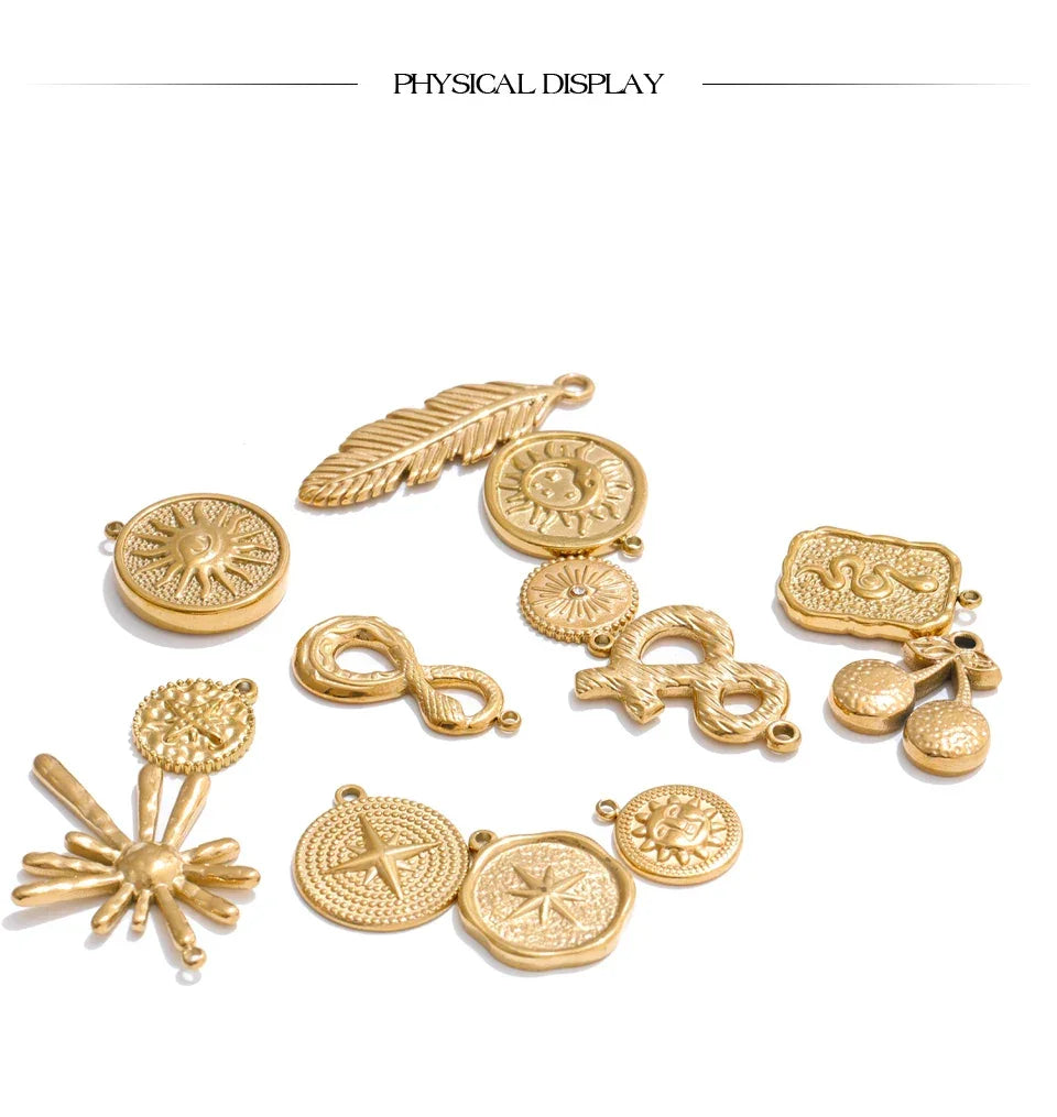 Waterproof 18k Golden PVD Plated Stainless Steel Metal Sun Star Moon Charm DIY Jewelry Accessories Wholesale