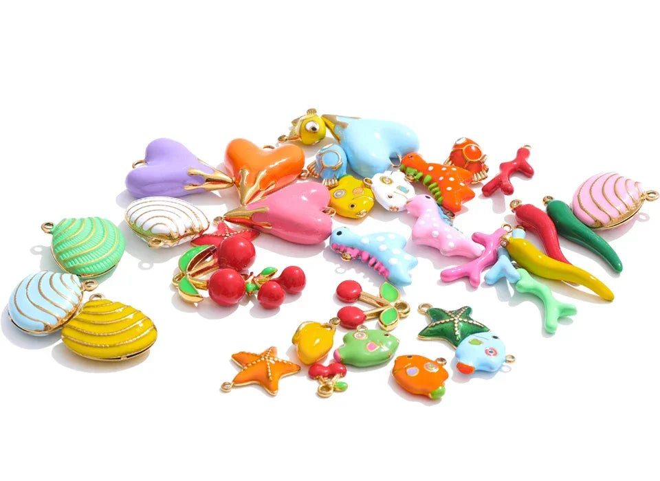 Y2K Enamel Fruit Cherry Shell Fish Heart DIY Accessories Pendants Making Necklace Bracelet Stainless Steel Jewelry Gift