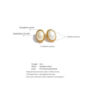 Gold earrings with imitation pearls on a white background