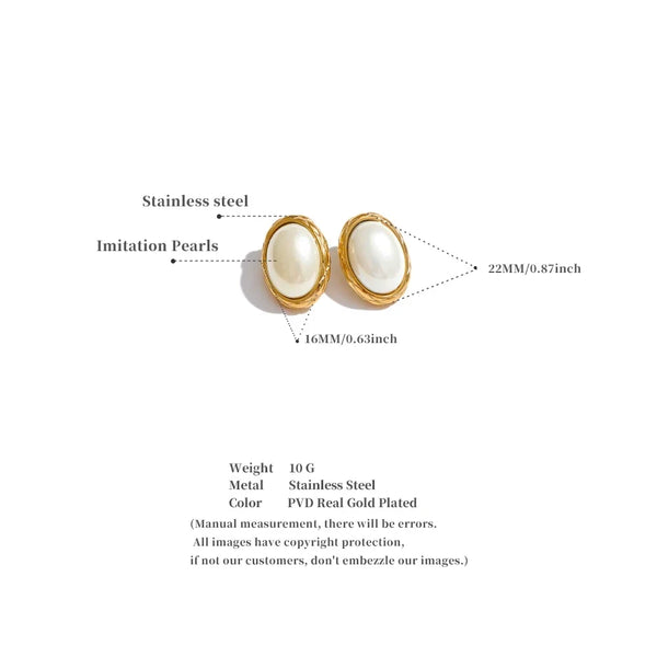 Gold earrings with imitation pearls on a white background