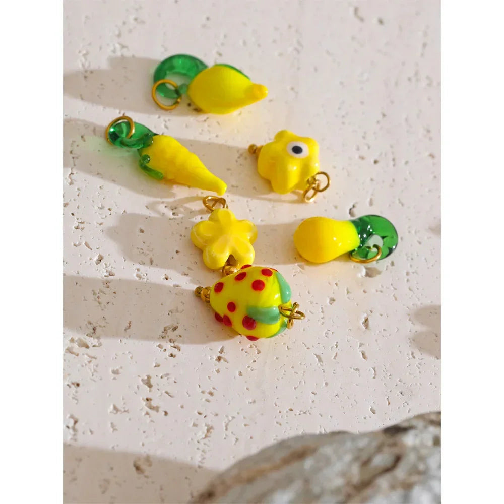 Cute Enamel Enamel Star Flower Cherry Strawberry DIY Accessories Charm Pendants for Necklace Bracelet Earrings Making