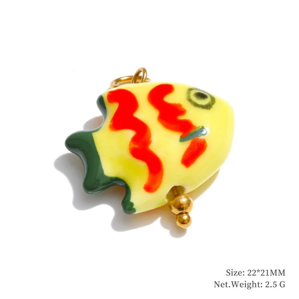 1PC Fashion Enamel Fish Turtle Flower Insect Stainless Steel Charm DIY Accessories Making Necklace Bracelet Jewelry