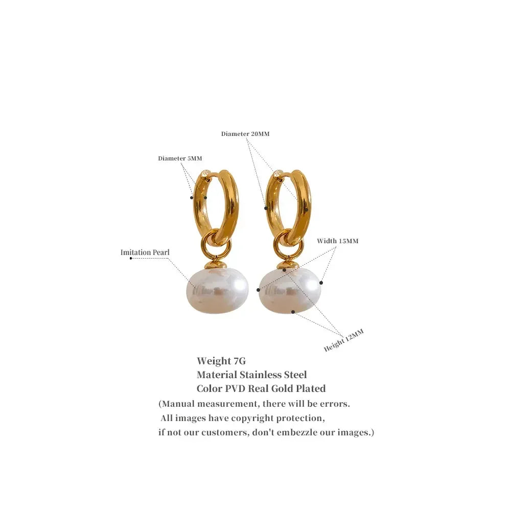Golden Pearl Drop Korean Hoop Earrings - TM & Co. Jewels