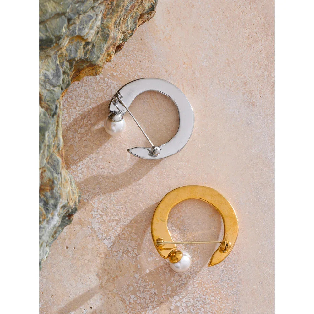 U-Shape Pearl Brooch