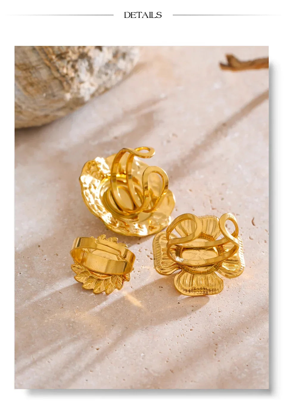 Yhpup Arrivals Blue Turquoise Flower Sun Adjustable Ring for Women 18K Golden Plated Stainless Steel Fashion Finger Jewelry