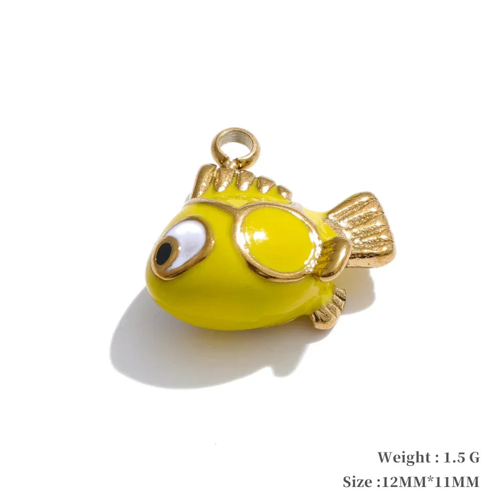 Y2K Enamel Fruit Cherry Shell Fish Heart DIY Accessories Pendants Making Necklace Bracelet Stainless Steel Jewelry Gift