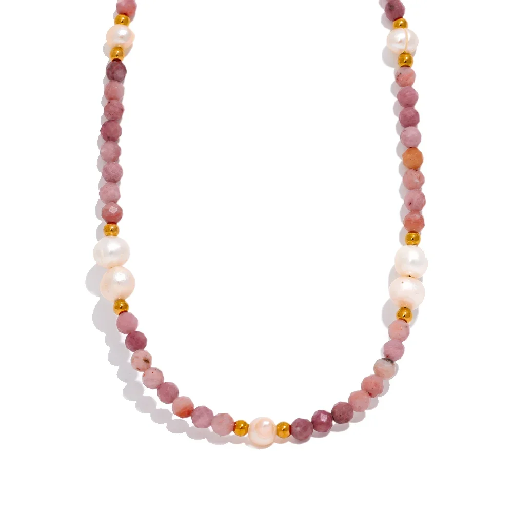 Beaded necklace with pink, white, and gold beads on a white background, featuring the brand 'Yipup'.