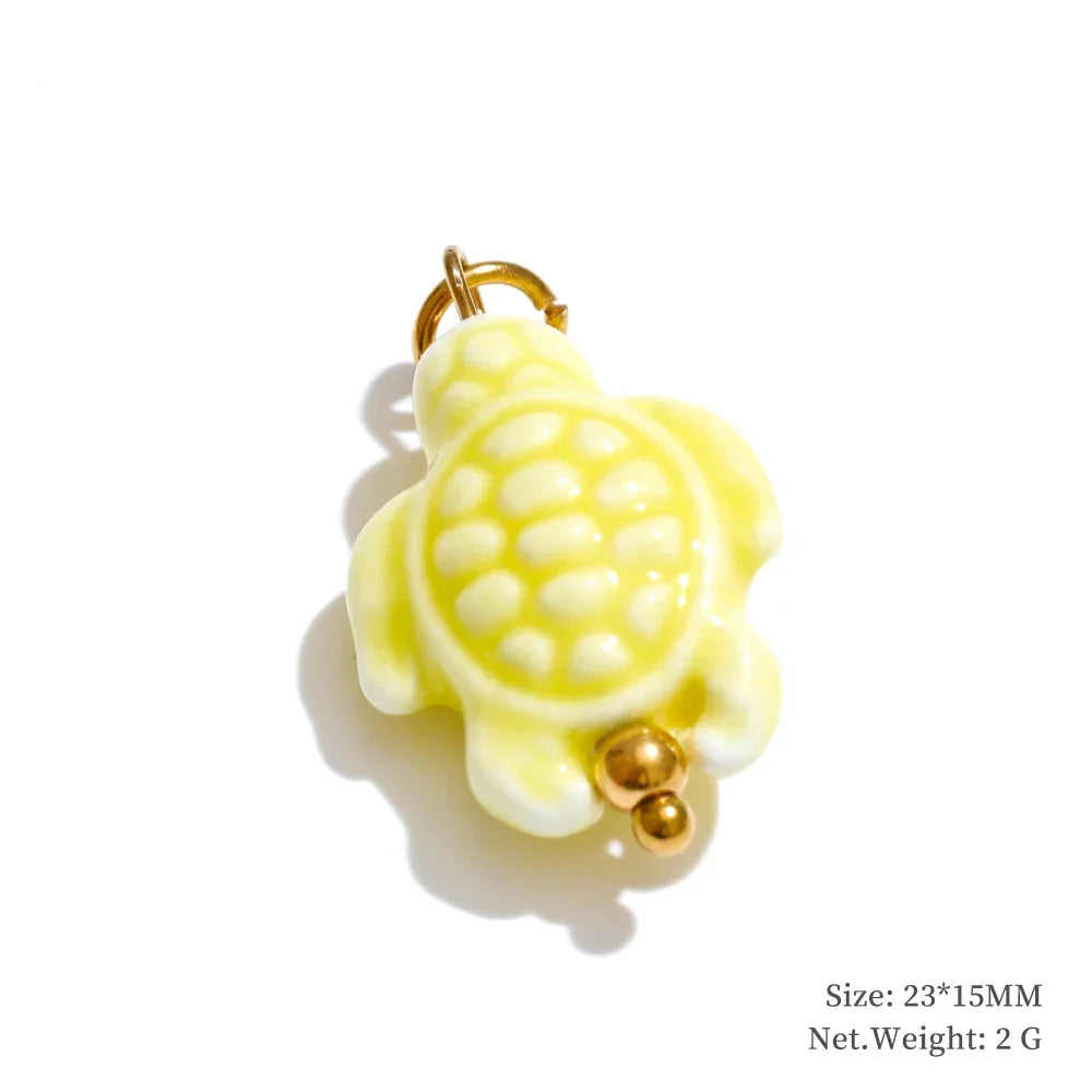 1PC Fashion Enamel Fish Turtle Flower Insect Stainless Steel Charm DIY Accessories Making Necklace Bracelet Jewelry