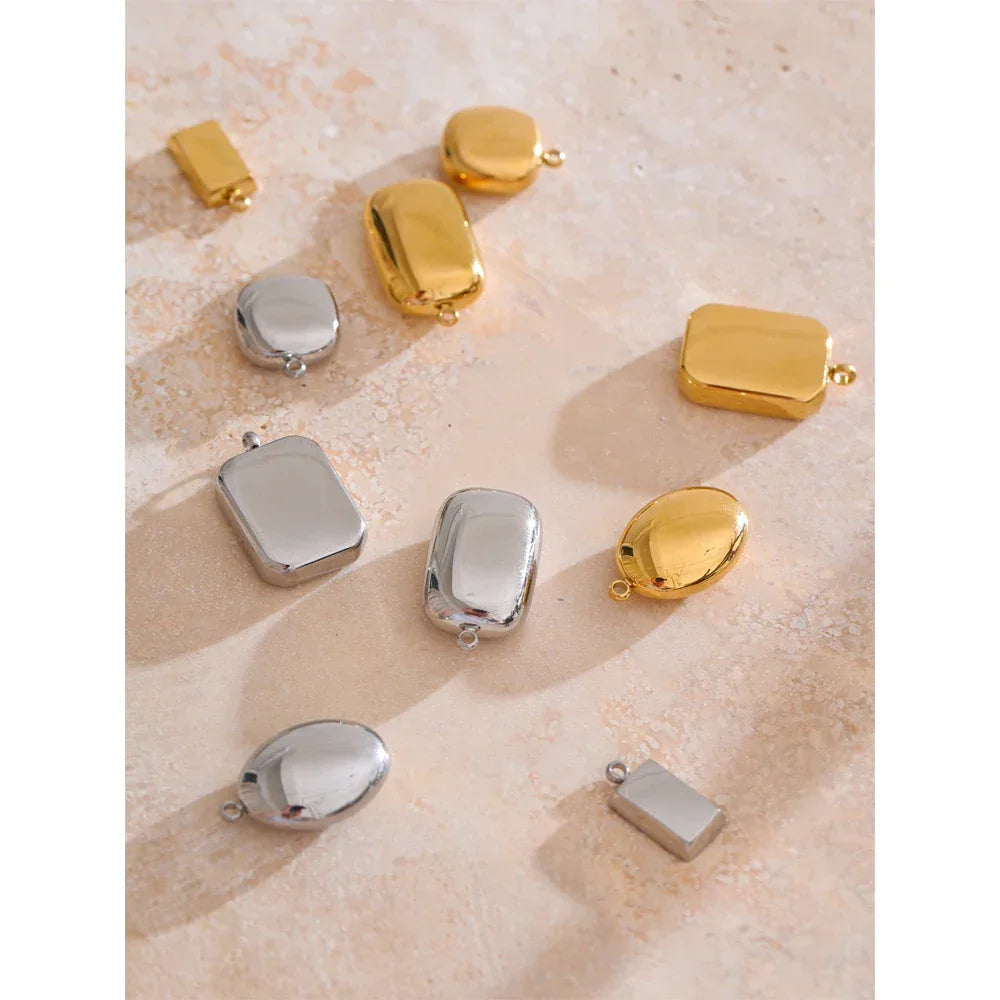 Smooth 316L Stainless Steel Metal Rectangle Waterproof Charm DIY Accessories Handmade Jewelry 18K PVD Plated