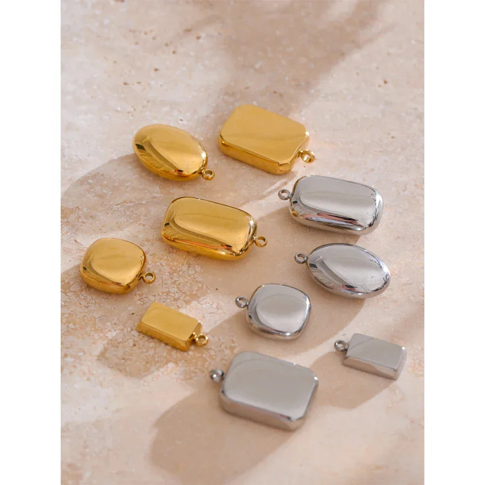 Smooth 316L Stainless Steel Metal Rectangle Waterproof Charm DIY Accessories Handmade Jewelry 18K PVD Plated