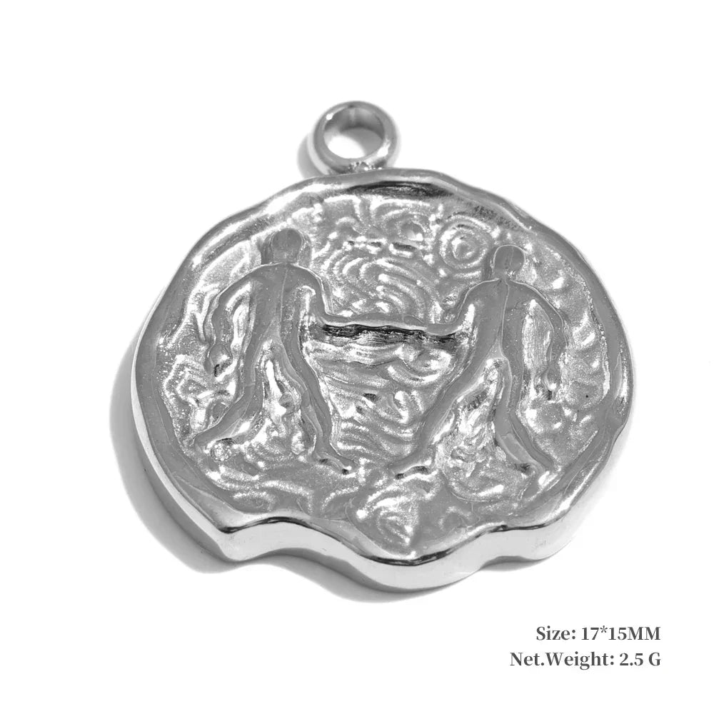 Real Gold Plated 12 Constellation Metal Diy Charms For Jewelry Making Bulk Stainless Steel Charm Pendant Accessories